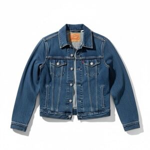 Levis Women's Denim Jean Jacket Size L Blue Trucker Button Front Pockets